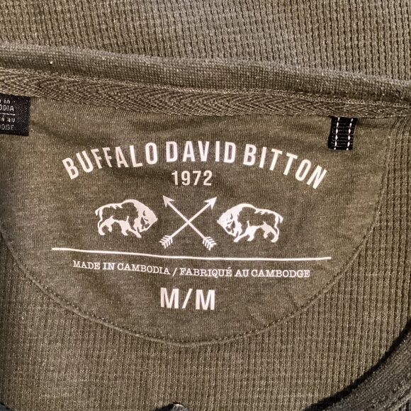 Buffalo David Bitton Men's Henley Style Green Waffle Knit Top Long Sleeve - Picture 5 of 7